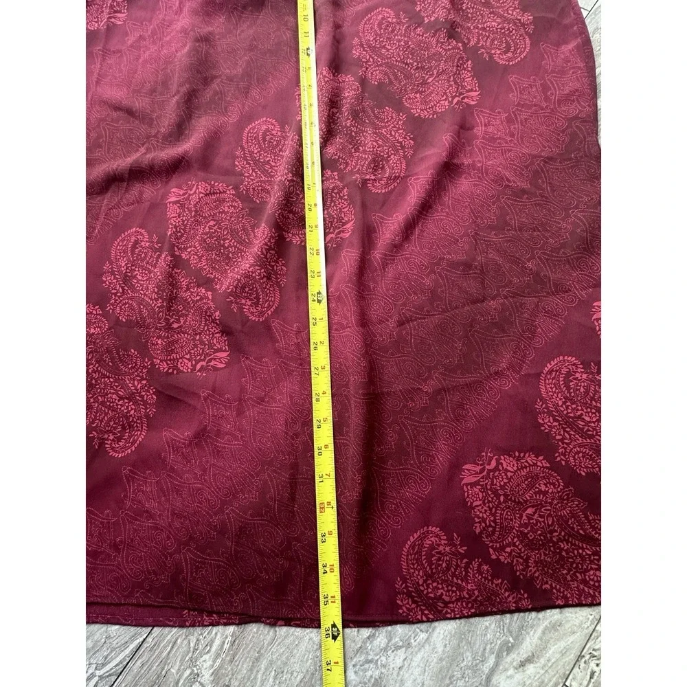 Maggie McNaughton 3X Paisley Midi Skirt Burgundy Aubergine Pull On Slit NWT 0144